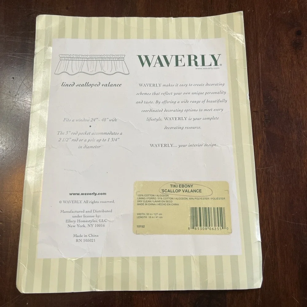 Waverly Tiki Print Valance Rod Pocket Ebony Bamboo‎ Tropical Window Treatment